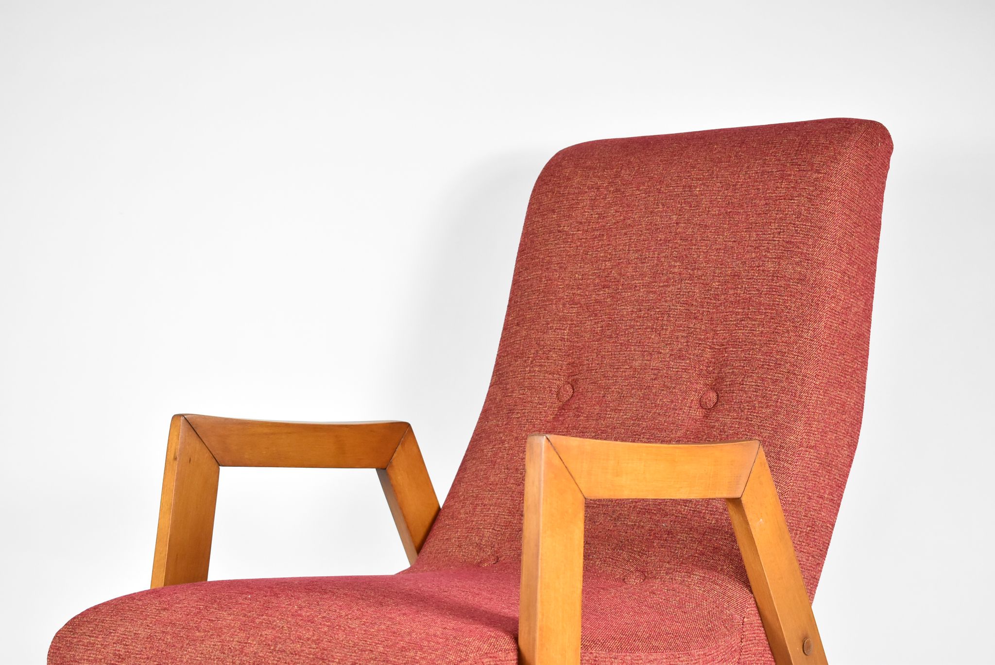 Vintage original armchair "Relax", 1960s, east europe, renovated, red fabric