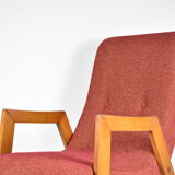 Fauteuil d'origine vintage "Relax", années 1960, Europe de l'Est, rénové, tissu rouge