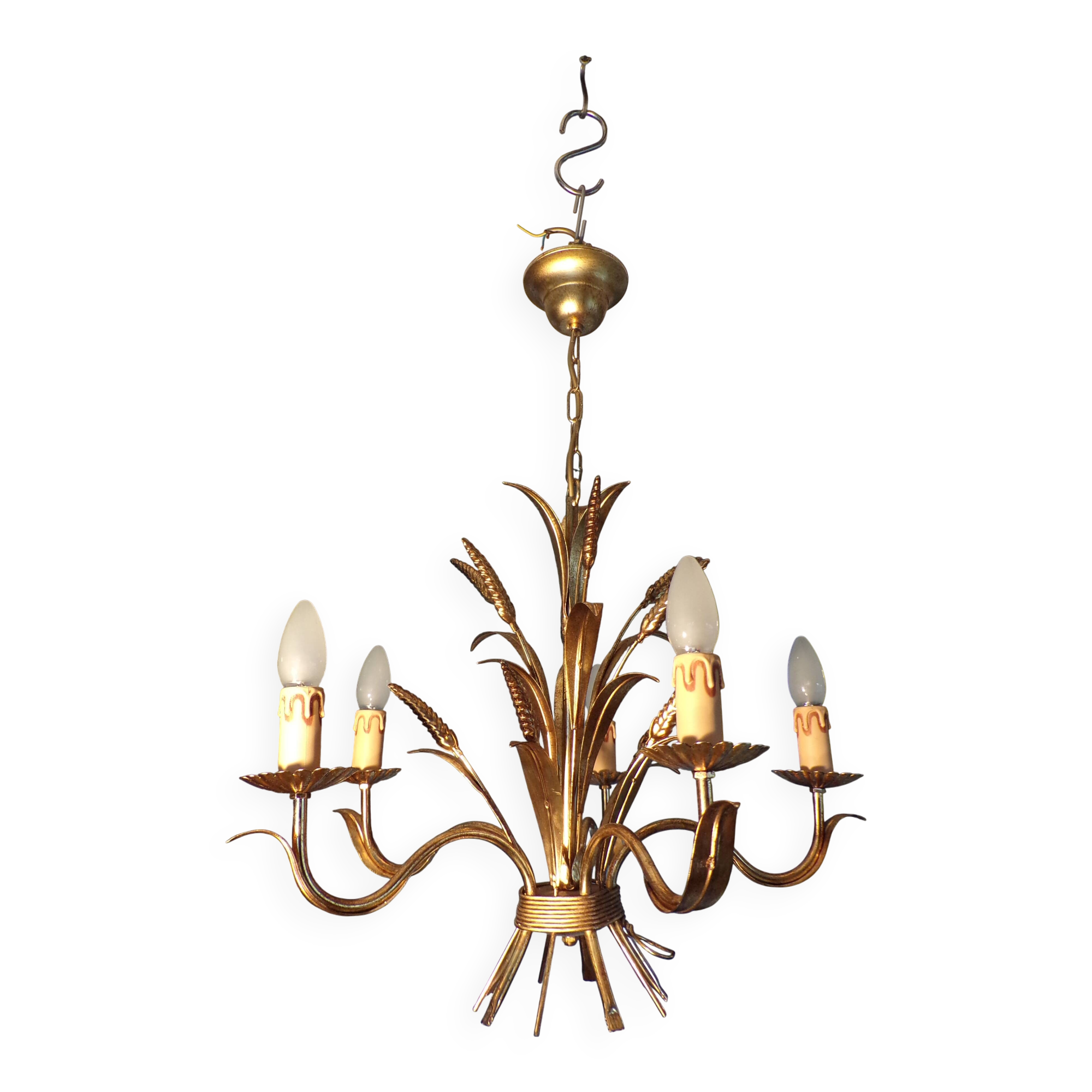 Lustre épi de blé fer doré 5 feux