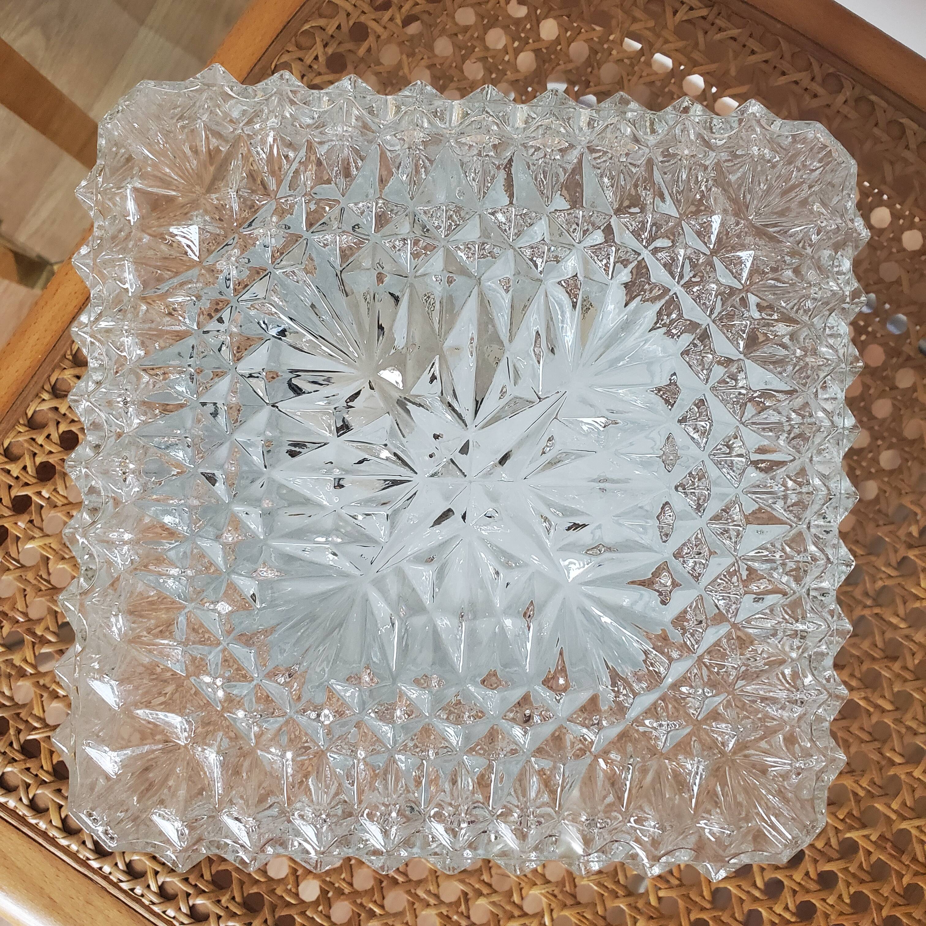 Square vintage ceiling lamp in molded glass
