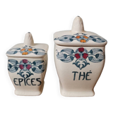 Set of 2 pot box spices tea vintage ceramic Longchamp model Mérida art nouveau
