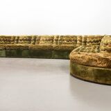 XL Woodstock Style Greenish Velvet Modular Sofa with Ottoman by Laauser 70s