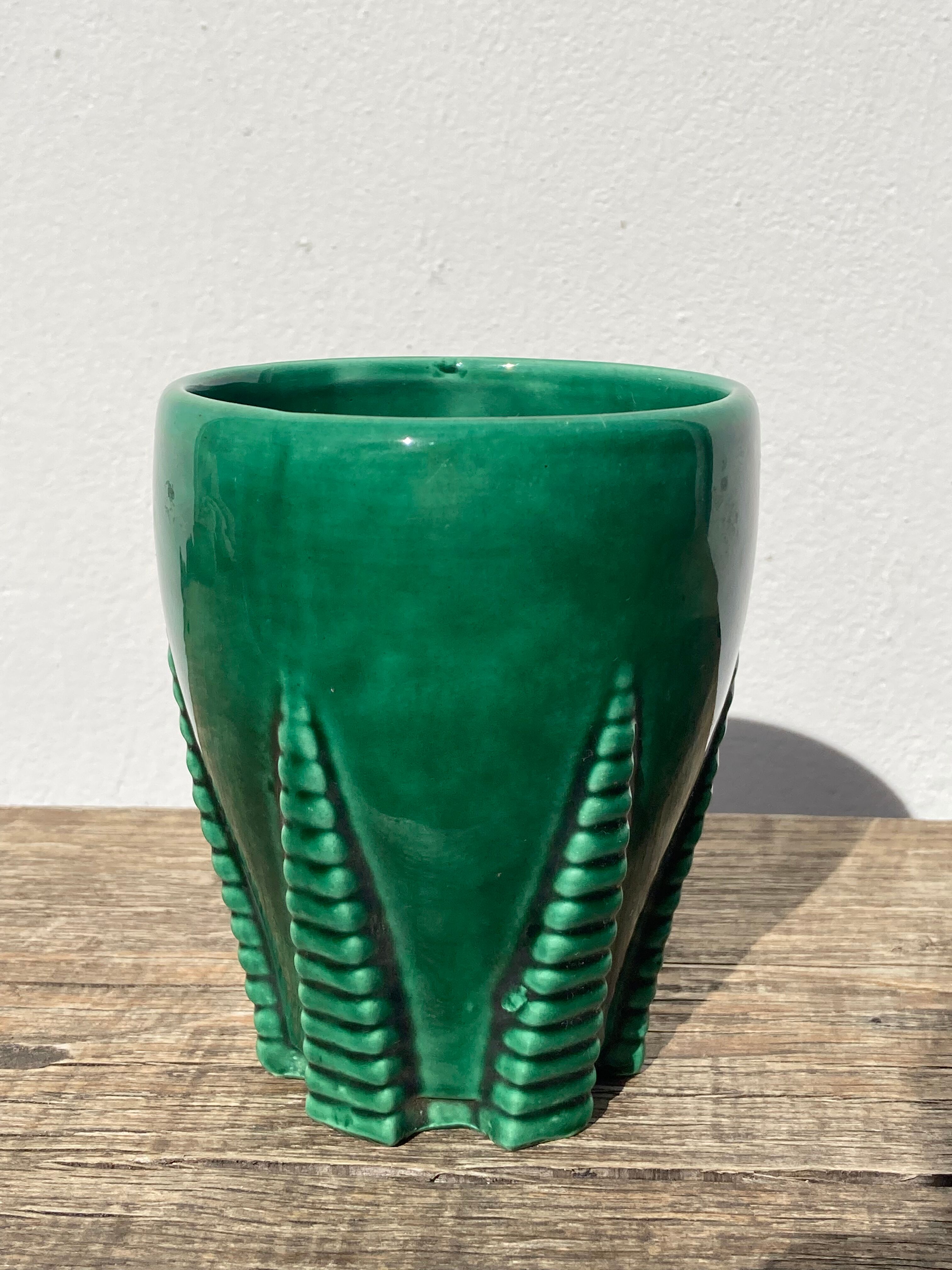 Green art deco ceramic vase