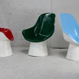 3 painted fiberglass “space age” armchairs. France, circa 1970