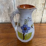 Antique grey enameled terracotta pitcher flower decor vintage kitchen