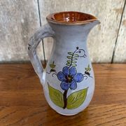 Antique grey enameled terracotta pitcher flower decor vintage kitchen