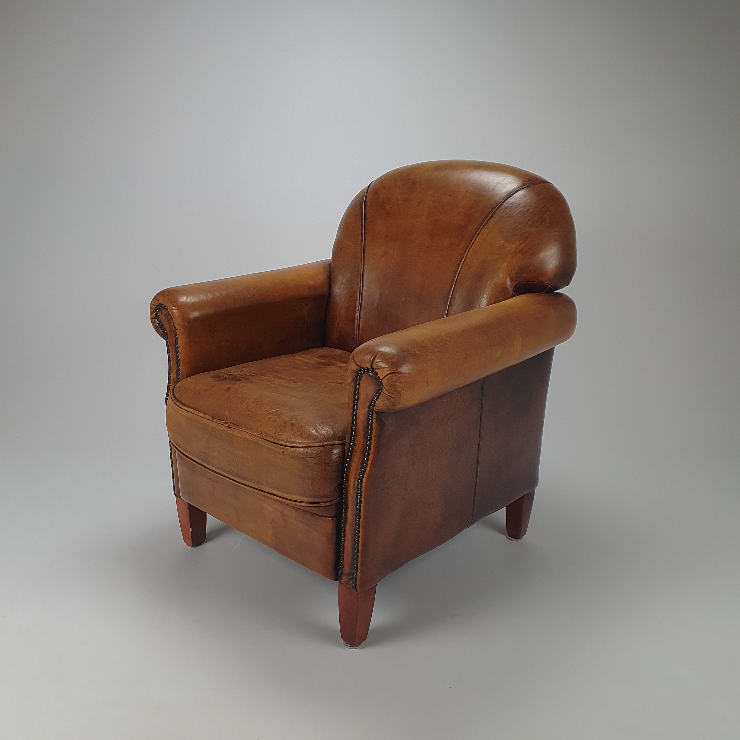 Fauteuil club en cuir de mouton vintage, années 1970