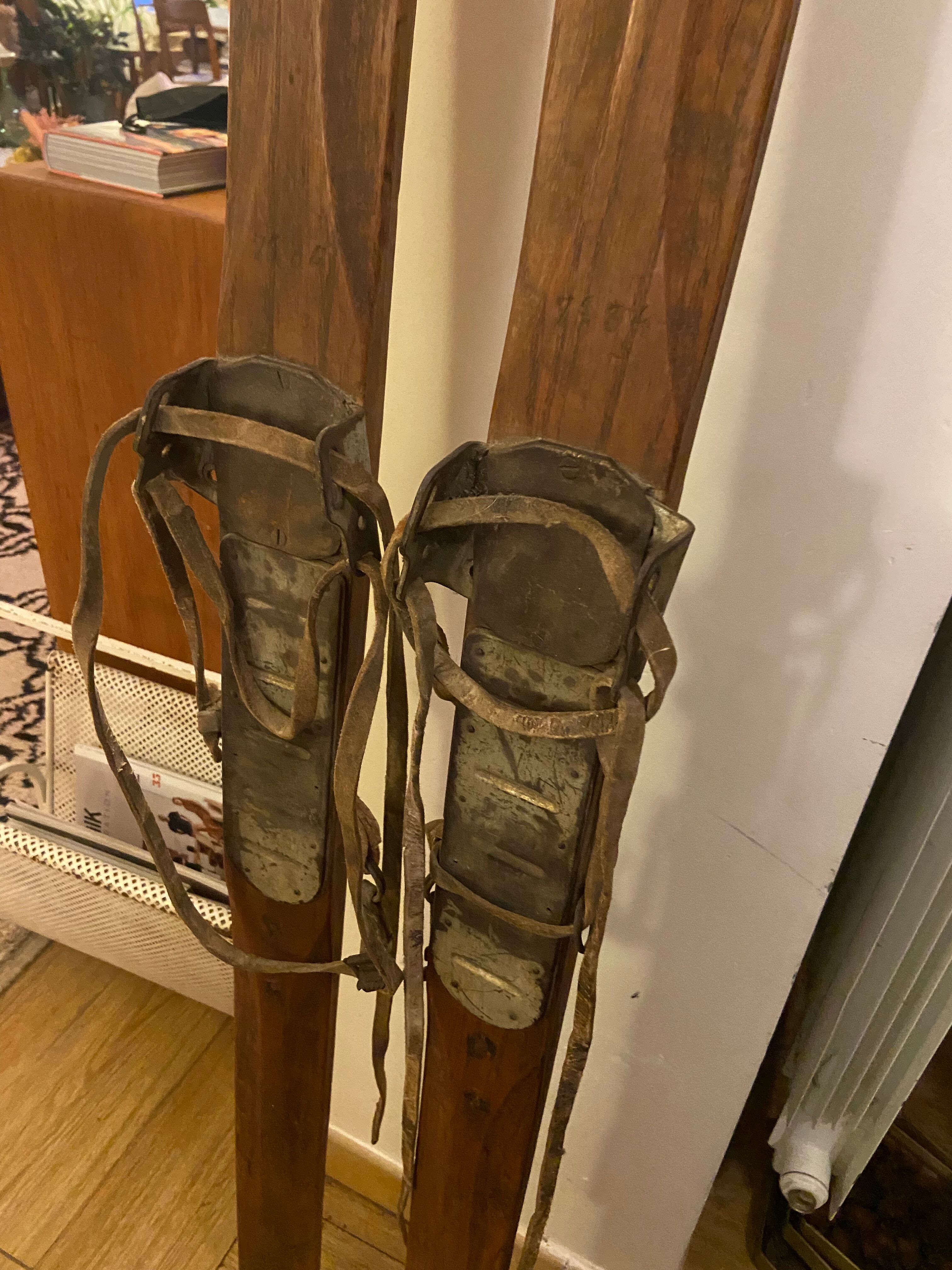 Pair of vintage wooden skis