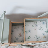 Travailleuse en bois relookée boite à couture porte-plantes , vintage , années 50, pieds compas