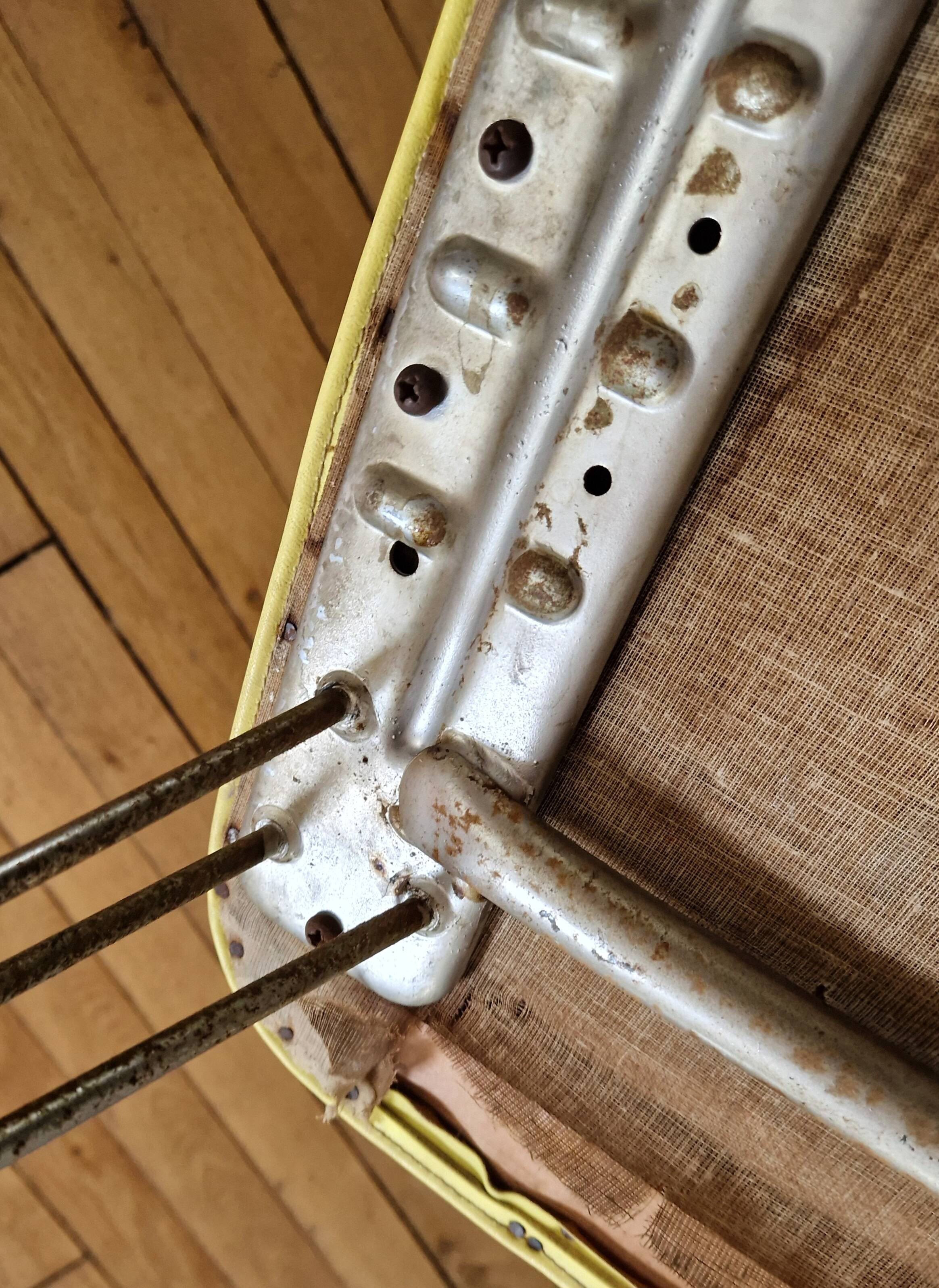 Vintage yellow leatherette stool from the 1950s