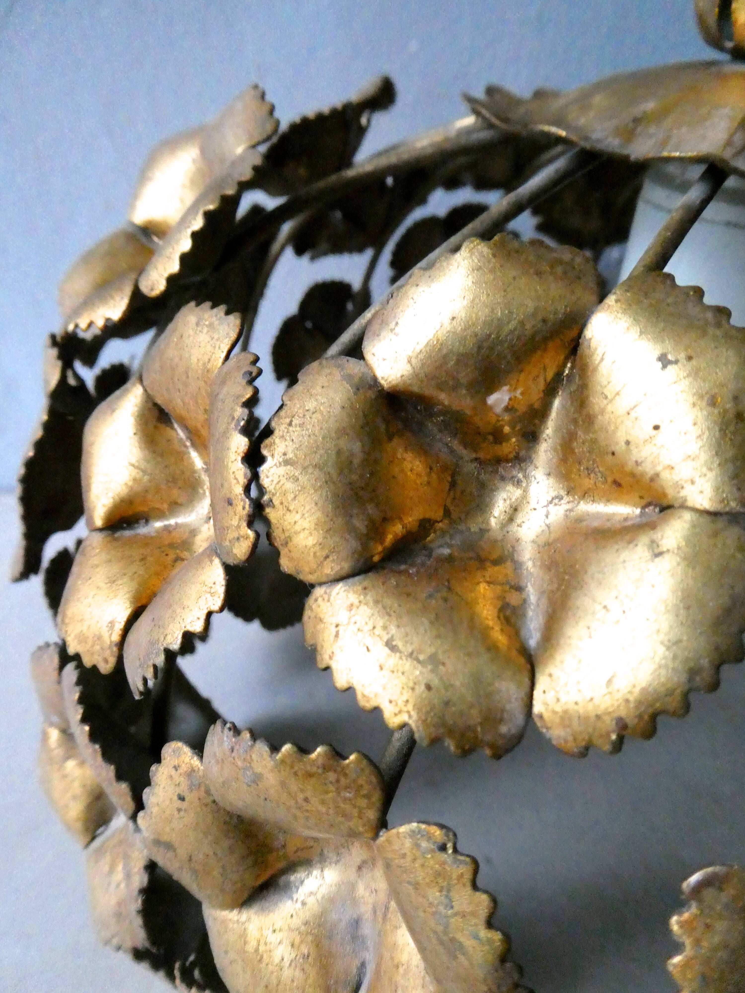Hanging lamp with flowers in gilded metal, 60/70 years
