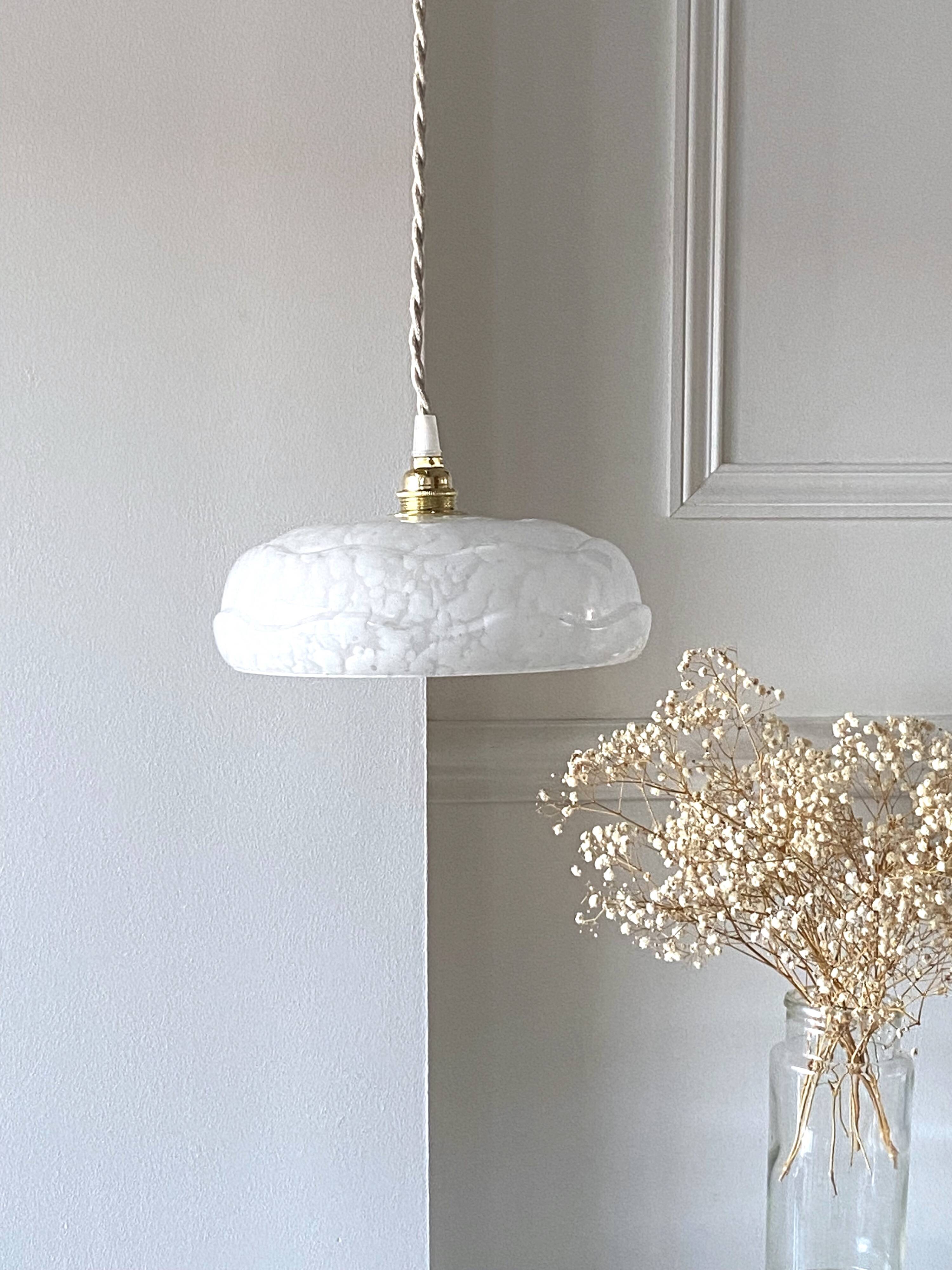 Suspension verre de Clichy blanc