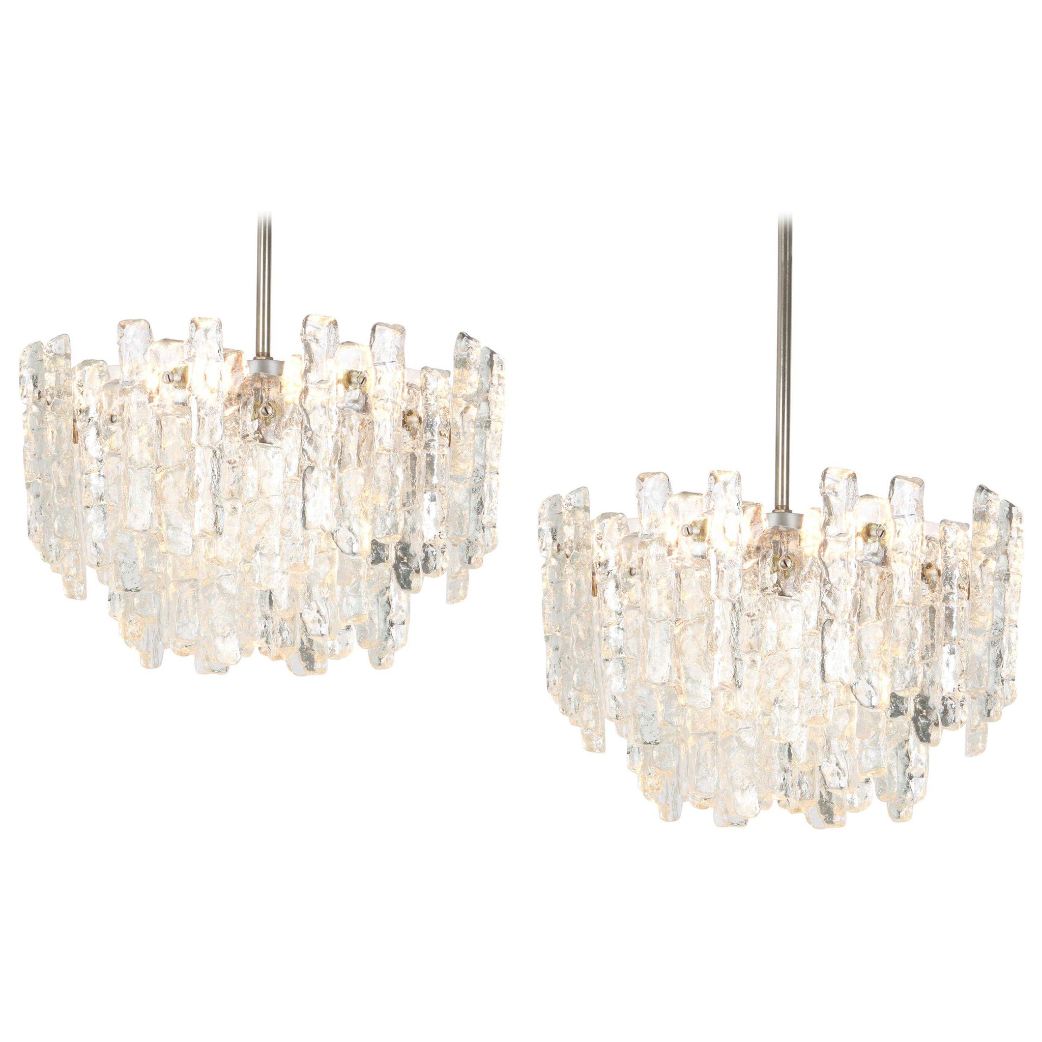 Glass ice Murano chandeliers by Kalmar, Austria, 1960s