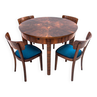 Art Deco round table with chairs, Poland, 1940s. After renovation.