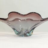 Murano style blown glass fruit bowl in purple with blue highlights - this