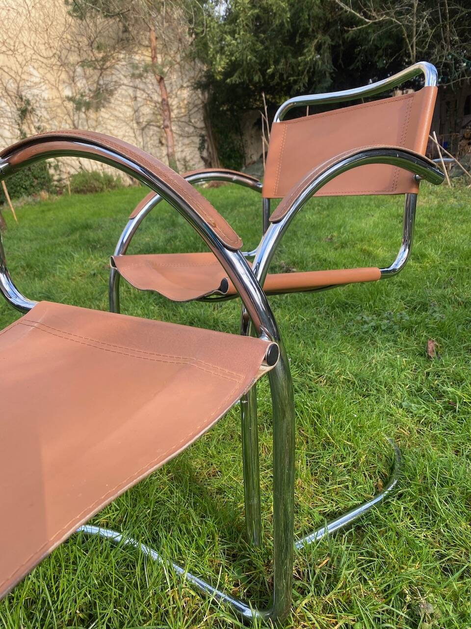 Pair of chrome armchairs, vintage circa 70