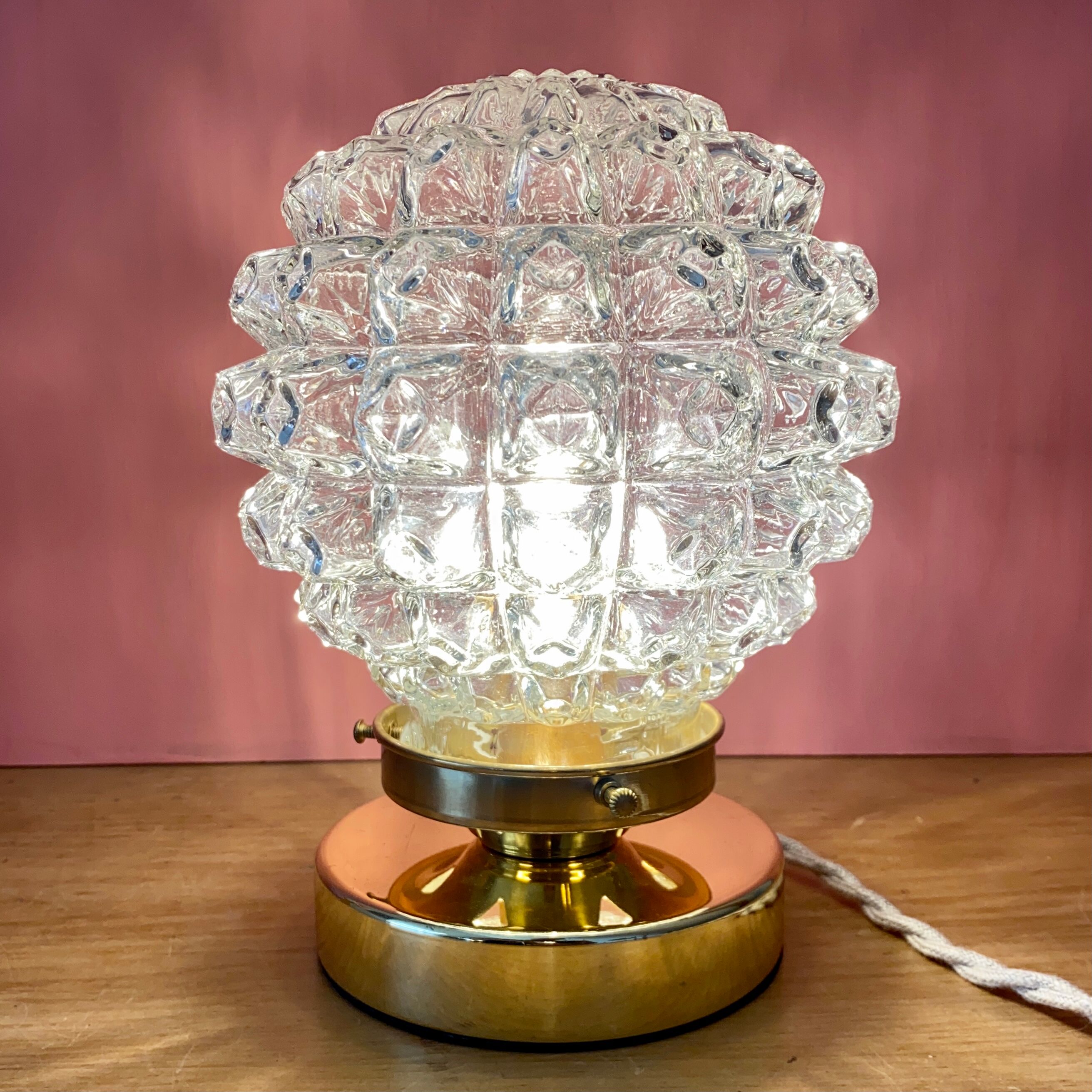 Vintage globe table lamp in molded glass