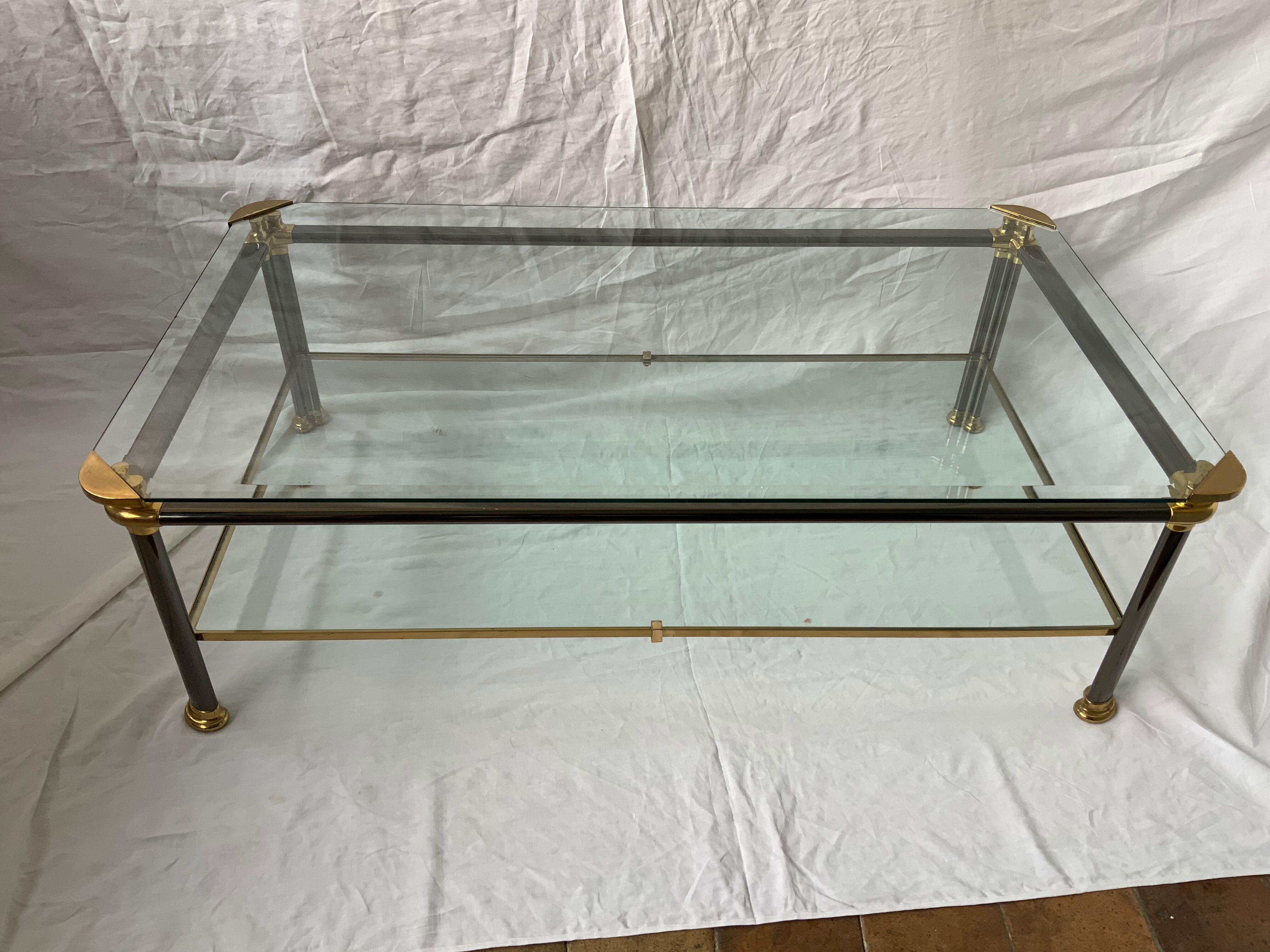 Glass and brass coffee table