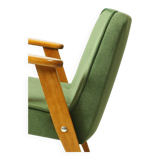 Modern fauteuil chêne clair vert forêt velvet 1962 design by Chierovski milieu de siècle