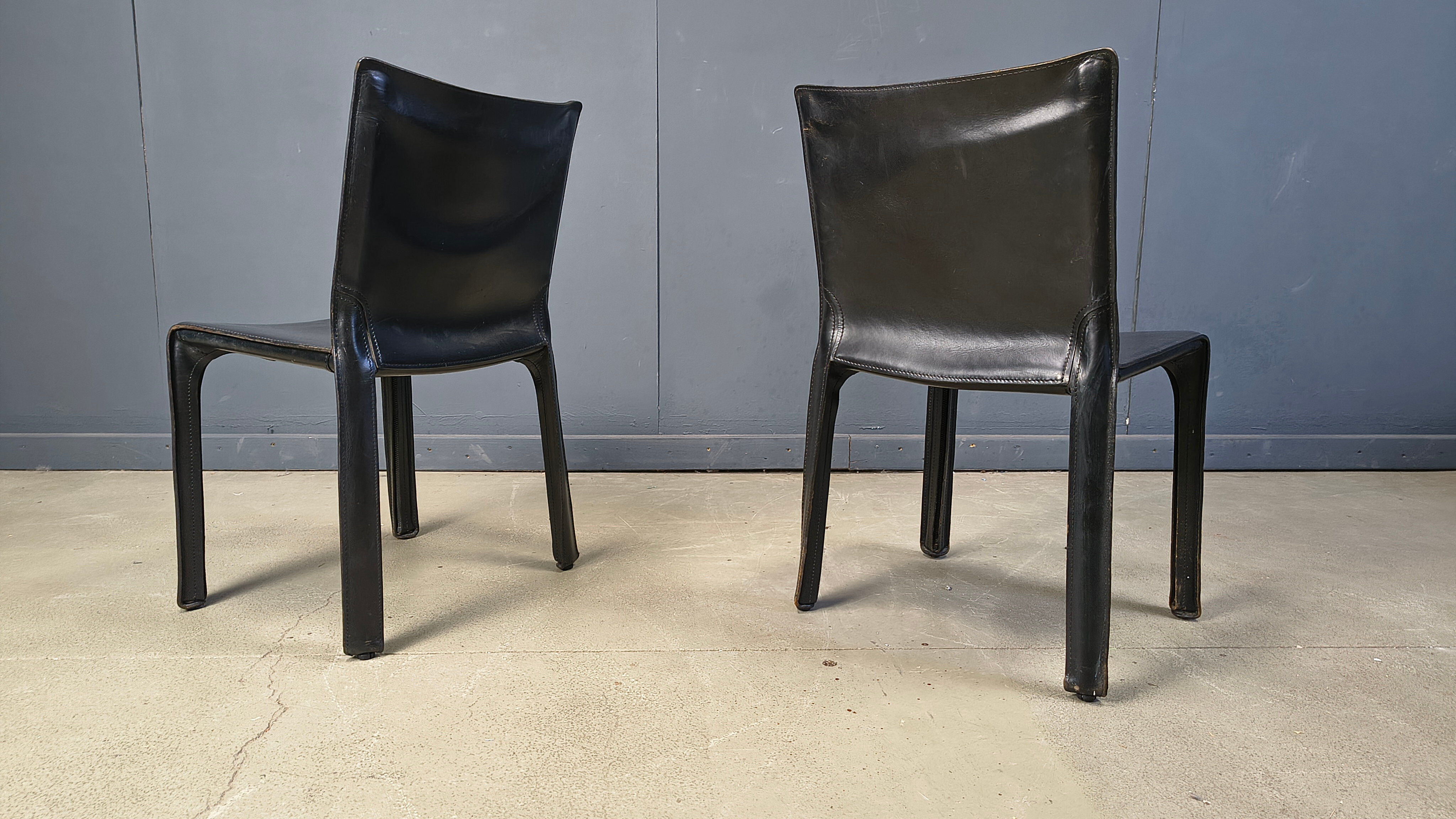 Black leather Mario Bellini Cab dining chairs Italy, 1970s - set of 4