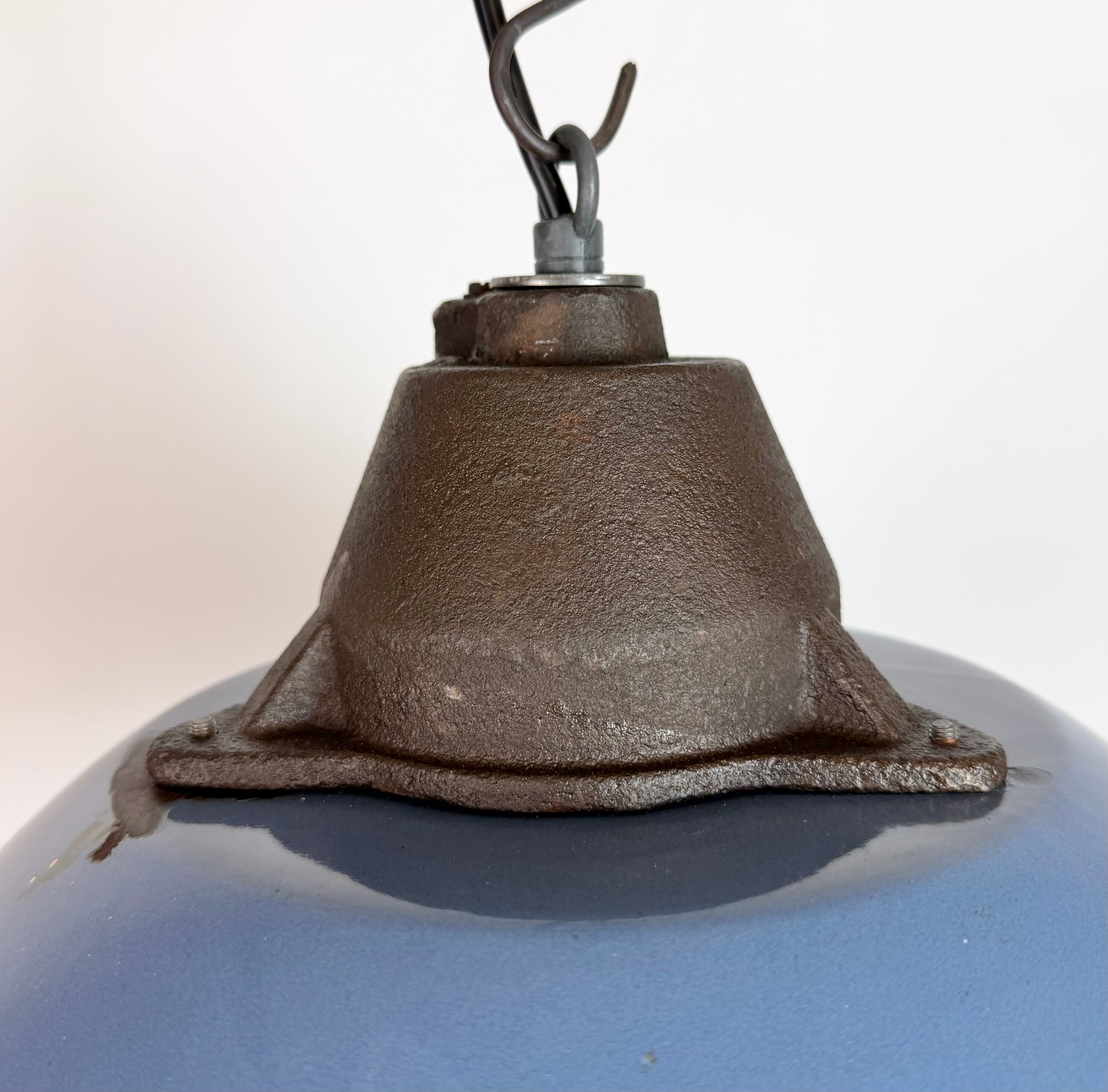Industrial Blue Enamel and Cast Iron Pendant Lamp, 1960s