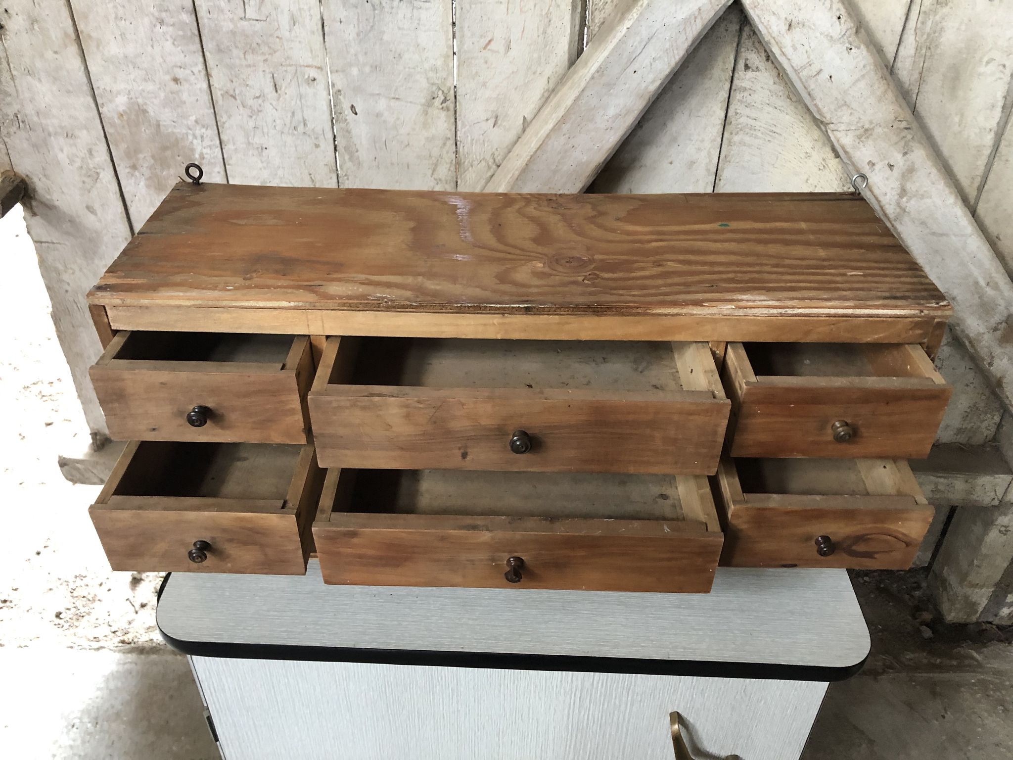Old Furniture Workshop Hanging 3 Lockers + 6 Drawers Vintage Wood