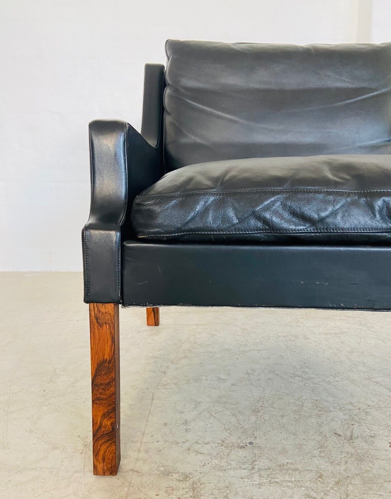 Canapé 2 personnes G. Thams vintage rétro danois du milieu du siècle en cuir noir