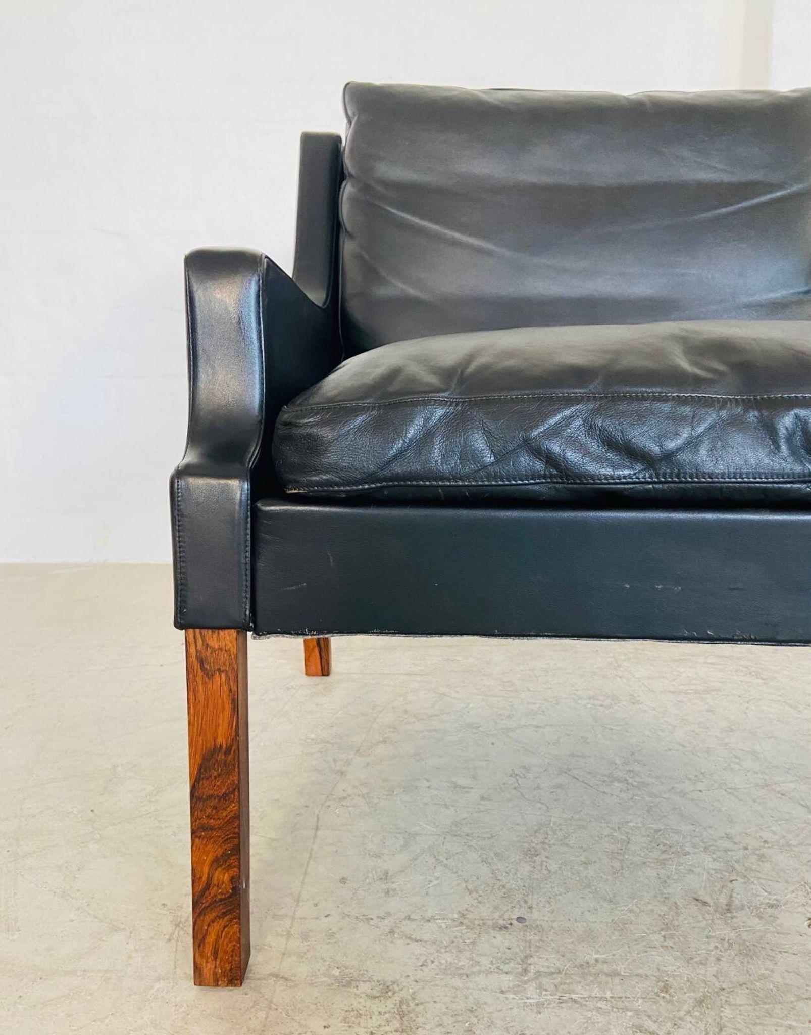 Vintage retro Danish mid-century G. Thams 2 person sofa in black leather