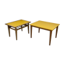 Duo of yellow wood coffee tables