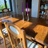 6 chaises en chêne et cuir blanc cassé