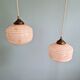 Pair of Art Deco pendant lights in pink marbled opaline, 1920s-30s