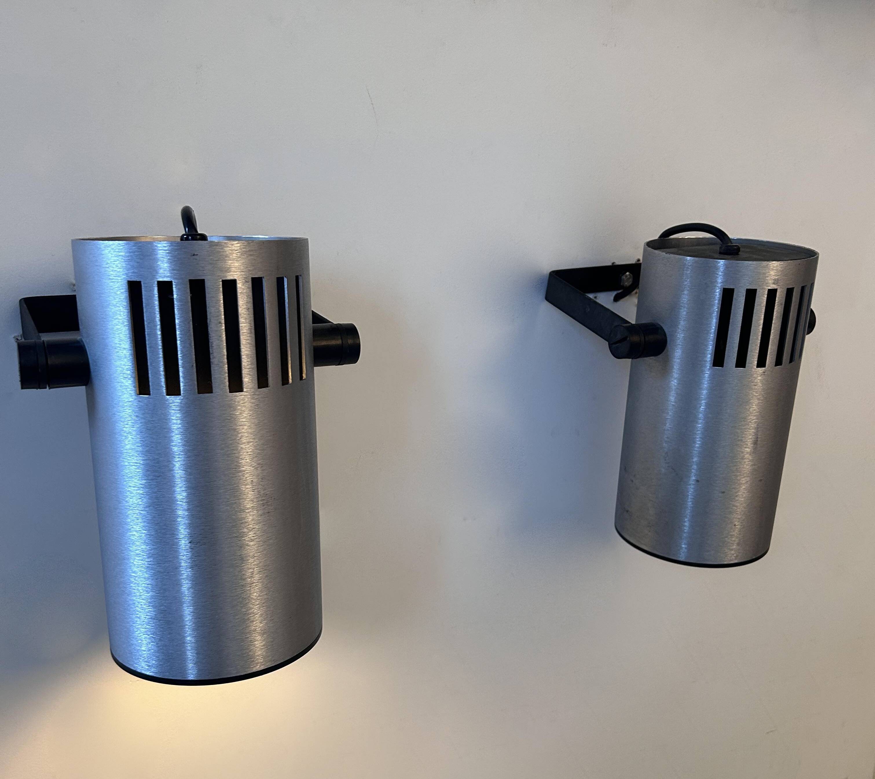 Pair of adjustable wall lights, brushed metal, France 1970