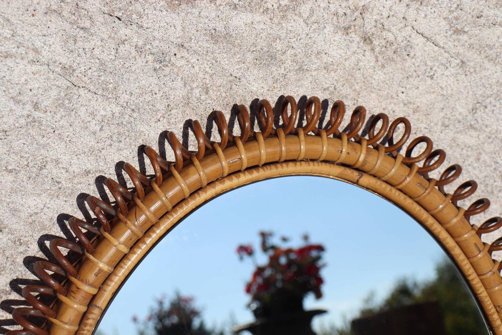 Large wall mirror in rattan and bamboo by Franco Albini, Italy 1960.