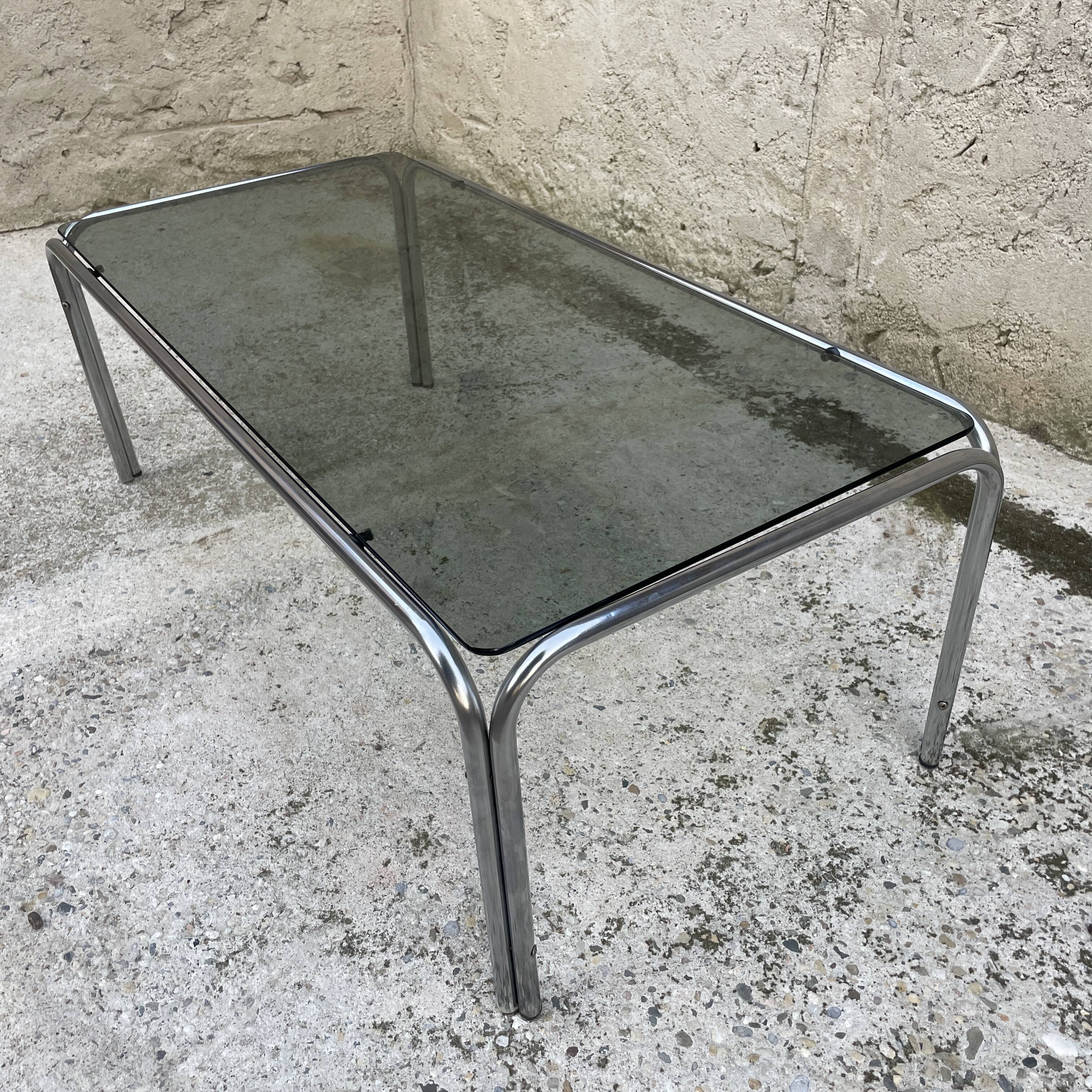 Coffee table smoked glass and chrome