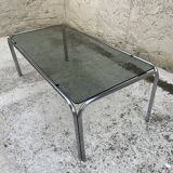 Table basse verre fumé et chrome