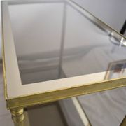 Side table, low table, gold brass, smoked glass, 70s.