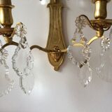 Paire d’appliques anciennes style Louis XVI en bronze doré et cristal