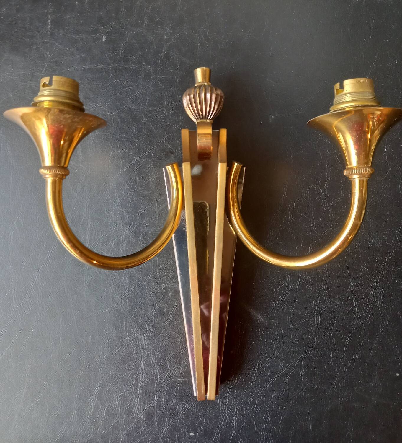 2-light wall light in gold metal, 40s-50s