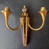2-light wall light in gold metal, 40s-50s