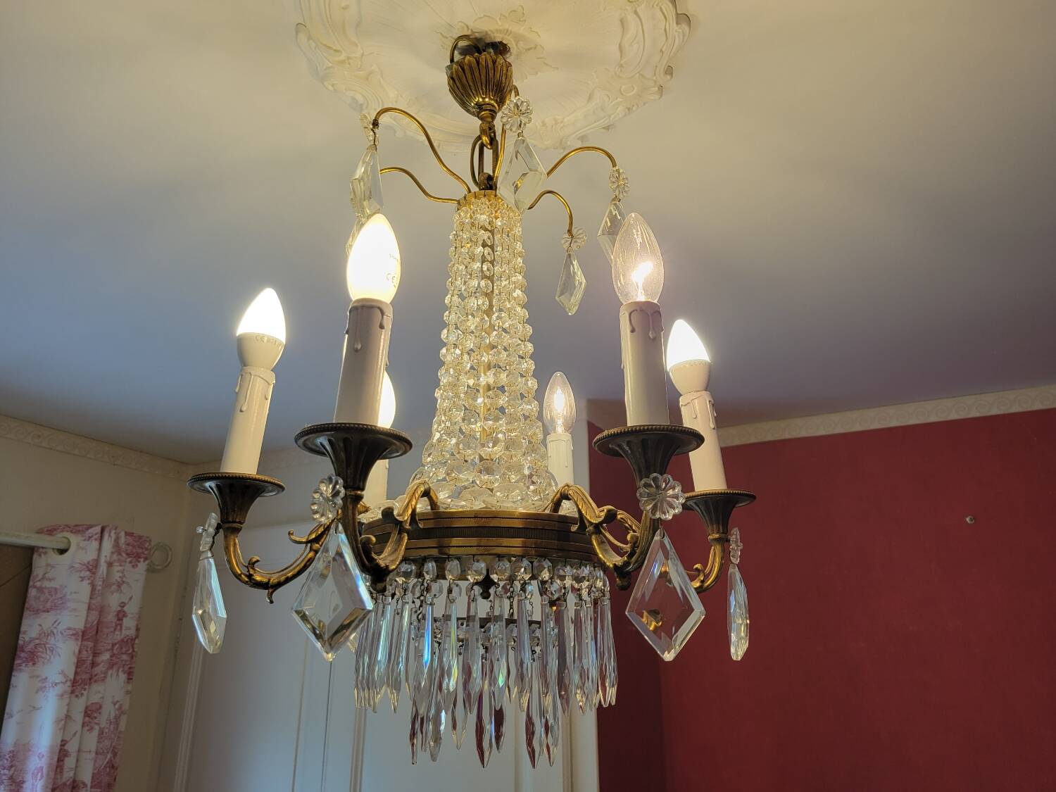 6-light hot air balloon chandelier with crystal pendants, late 19th century