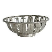 Salad bowl, vintage shiny metal bread basket.
