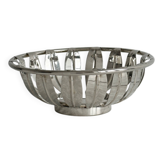 Salad bowl, vintage shiny metal bread basket.