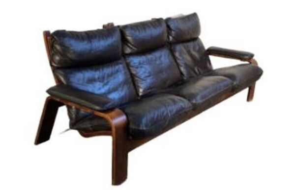 Canape scandinave vintage en cuir noir