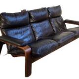 Vintage Scandinavian sofa in black leather