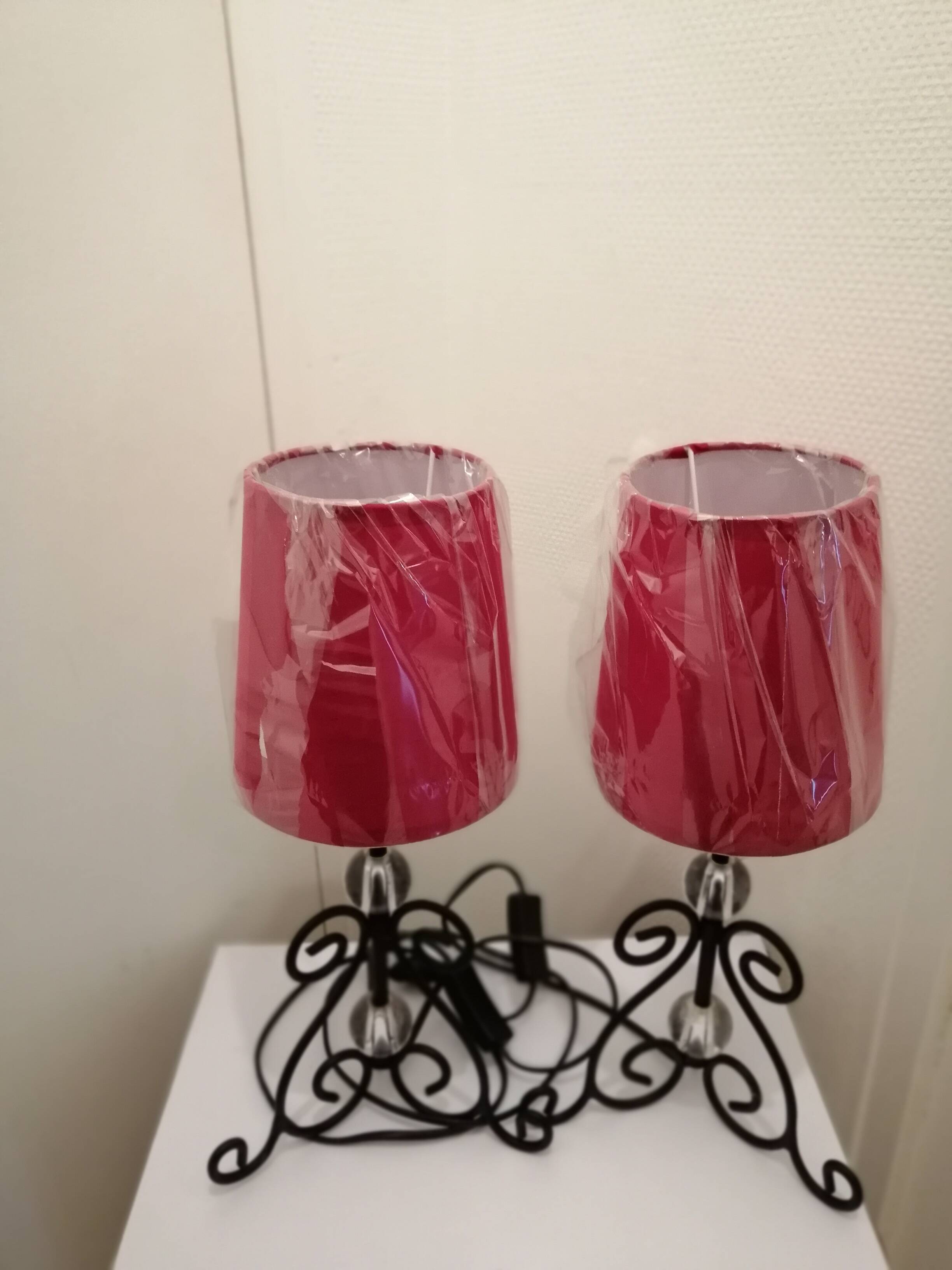 Pair of forged iron lamps