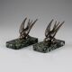 Art Deco bookends – Swallows in spelter on marble bases