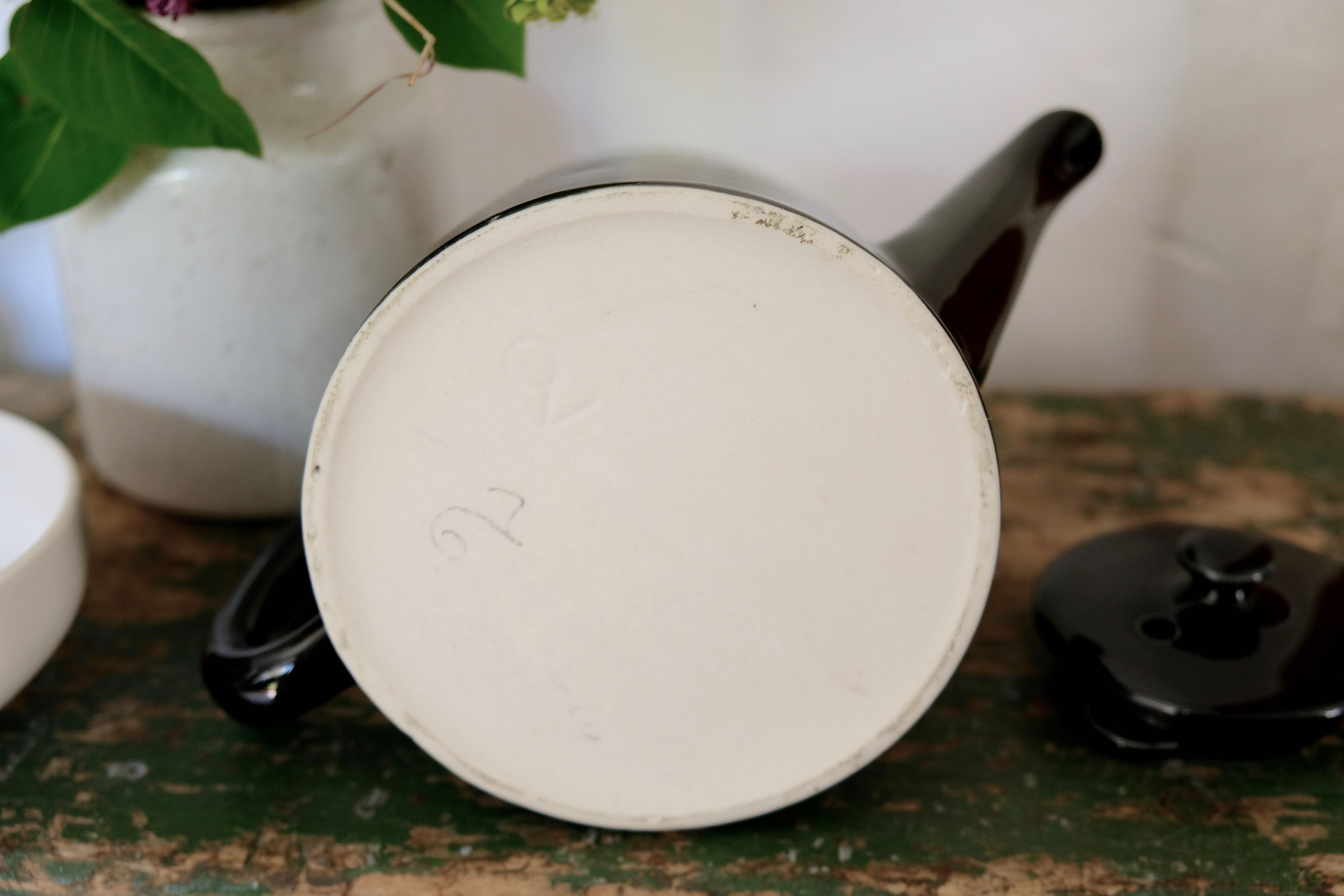 Teapot or tisanière in vintage black ceramic