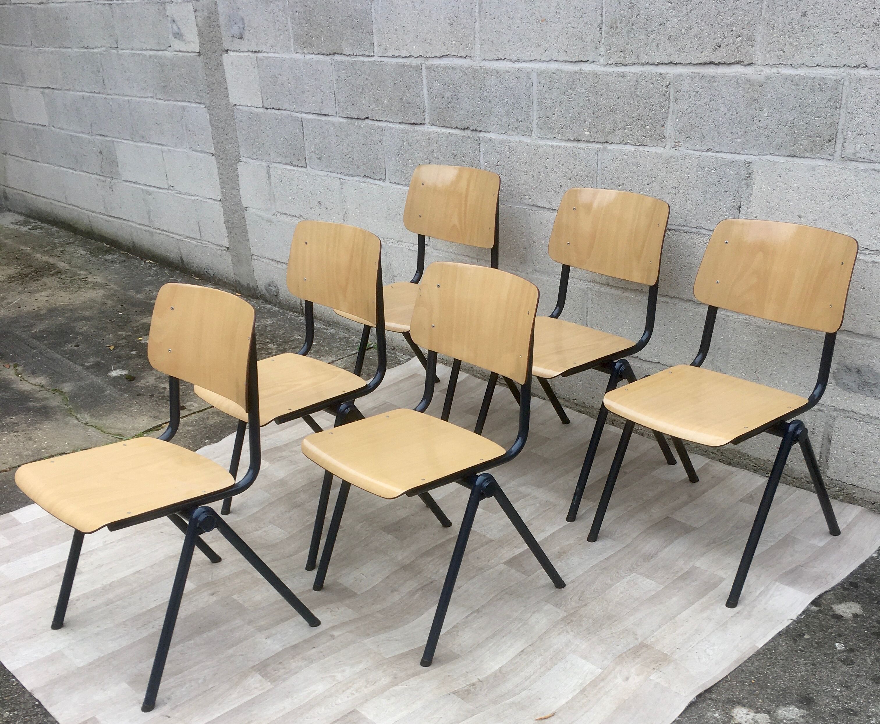 Lot de 6 chaises vintage Galvanitas couleur crème