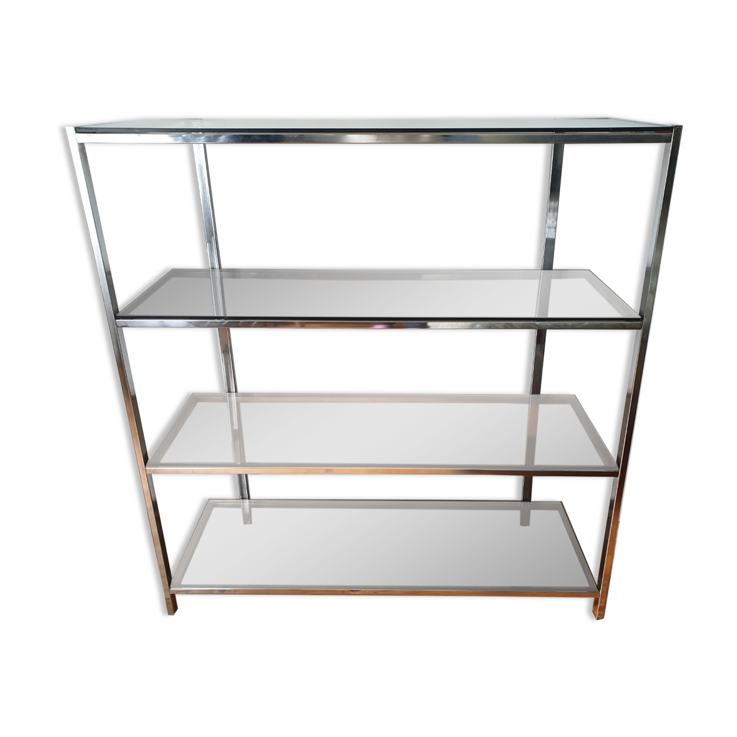 Etagères chrome et verre fumé années 70