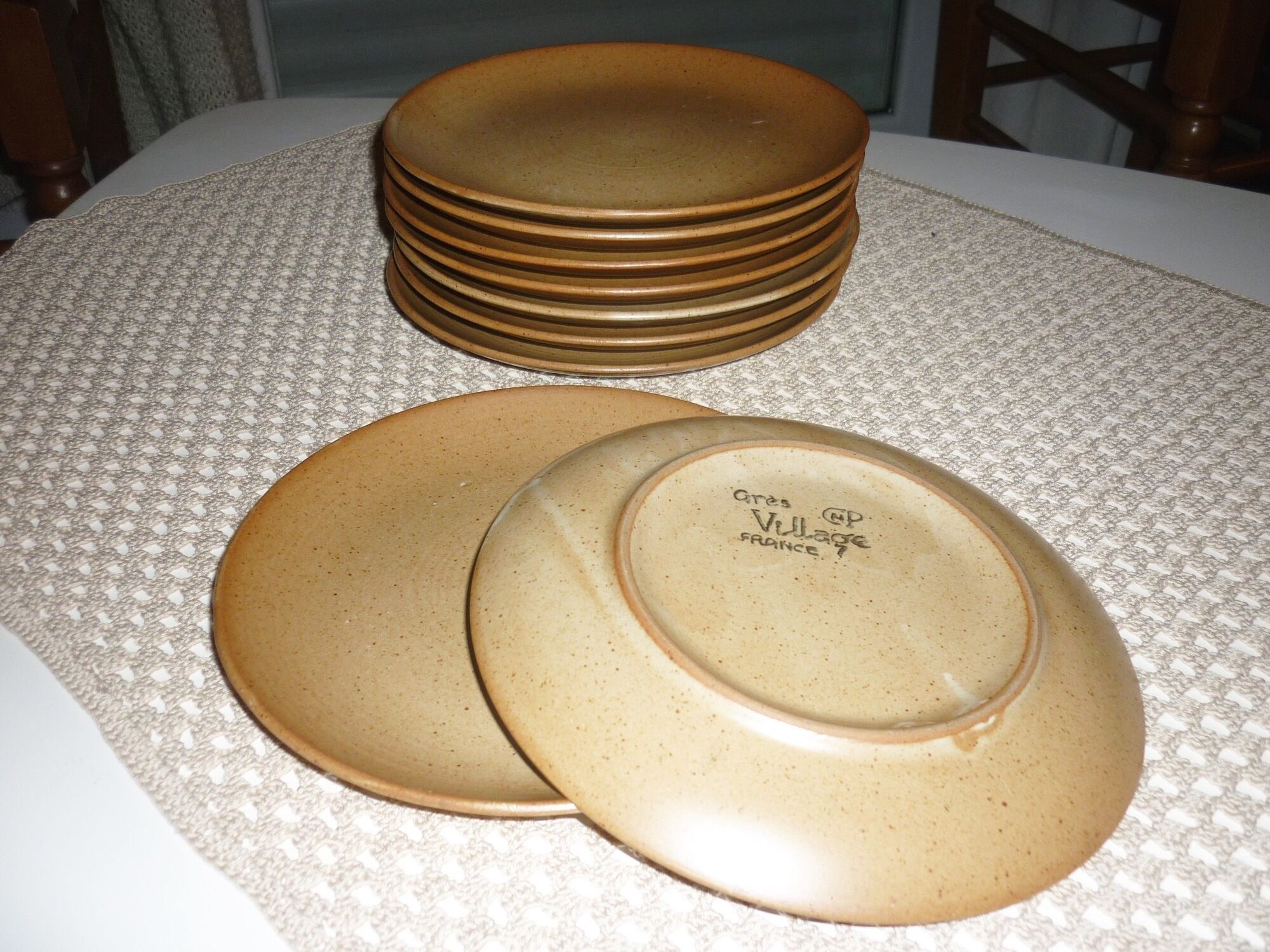 Pair of stoneware dessert plates cnp village france